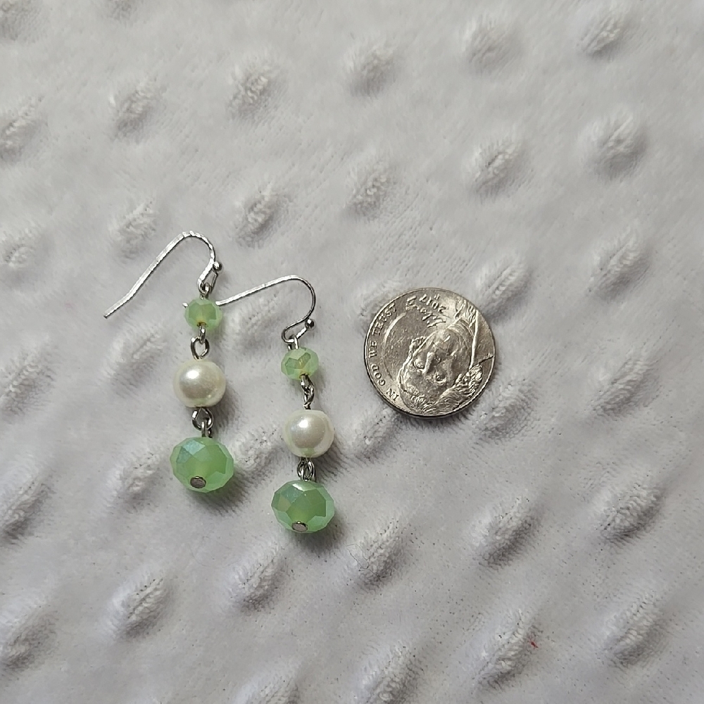 Green and Pearl Drop Earrings